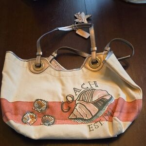Coach Beige and Tan Tote with Nautical Design